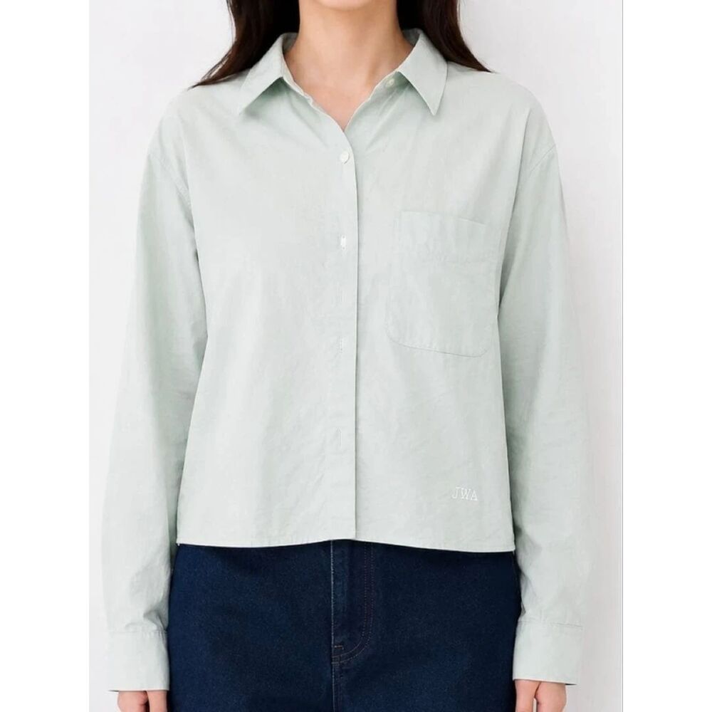 Uniqlo and JW Anderson Oxford Boxy Cropped Long Sleeve Button Down Shirt Green L